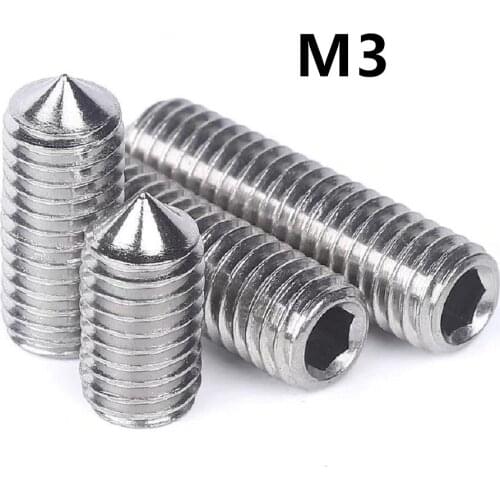 100pcs/lot M3x3/4/5/6/8/10/12mm DIN914 GB78 304 Stainless steel hexagon socket set screw with cone point