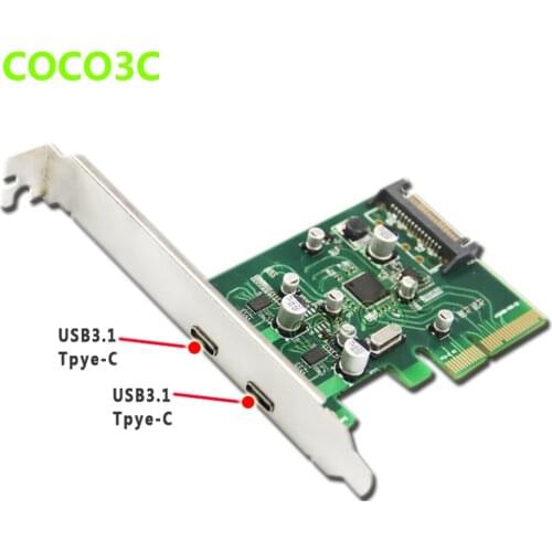 2 ports USB 3.1 Type-C PCI express Card + PCIe low profile bracket pci-e 4x to usb3.1 Type C adapter SuperSpeed 10Gbps USB-C