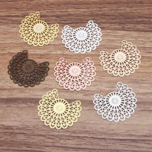 BASEHOME 20pcs 33x38mm Vintage Hairwear Aceesories Copper Flower Motif Charms Vintage European Pendant Charms for DIY