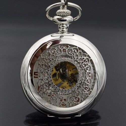 2020 Hot Sell Luxury Silver Carving Mechanical Pocket Watch Vintage White Dial Hand Wind Pocket Watch Wholesale