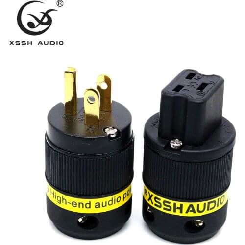 20A IEC US XSSH audio DIY Hi-end HIFI Pure copper plating gold Black Electrical Ground 18mm AC Female Male power plug connector