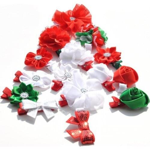 30pcs/lot 15 Styles Newborn Satin Hair Kids Bows For Christmas Handmade Kids Boutique HairBows/Hairclips Girls' Hair Accessories