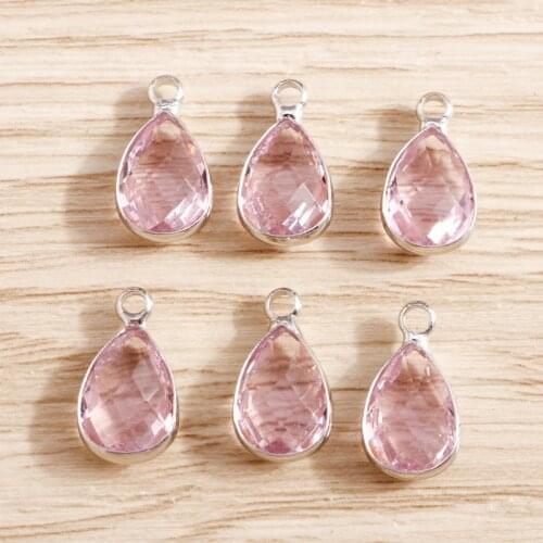 10pcs 8*14mm Pink Crystal Water Drop Charms for Drop Earrings DIY Handmade Crafts Pendants Necklace Jewelry Finding Accessories