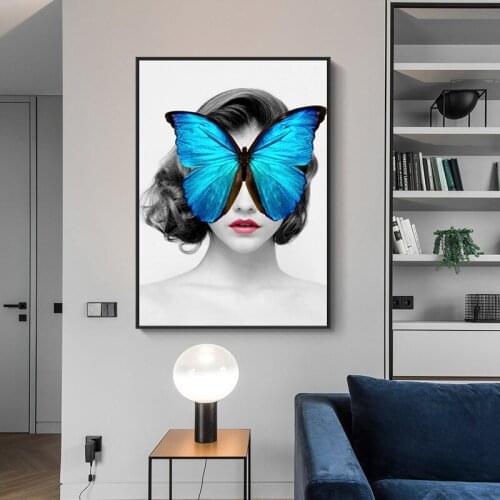 Abstract Wall Art Pictures Fashion Woman butterfly Lips Gold And White Black Modern Home Canvas Painting Beauty Decor Posters