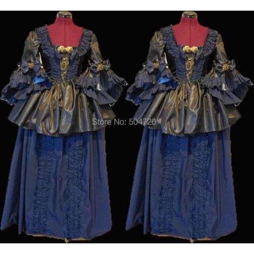 Tailored!Blue Duchess Queen Marie Antoinette Day Court regency Renaissance Gothic Theatre medieval Gown Ball dress HL-461