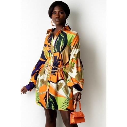 Dashiki African Dresses For Women 2021 Floral Print Long Sleeve Shirt Dress Summer Autumn Mini Sexy Party Office Lady Dresses
