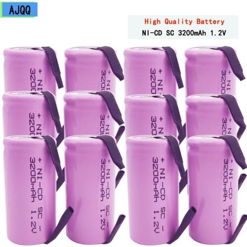 New AJQQ SC Subc Nicd Batteries 1.2v 3200mAh Pile Rechargeable 4/5 Sub C Cell with Welding Tabs for Electric Drill Screwdriver
