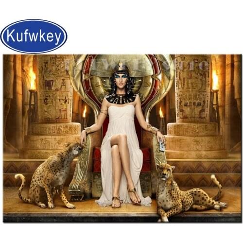 Diamond painting full Square"Egyptian Queen and leopard"pattern 5d Round 3d diamond embroidery Rhinestone mosaic Cleopatra