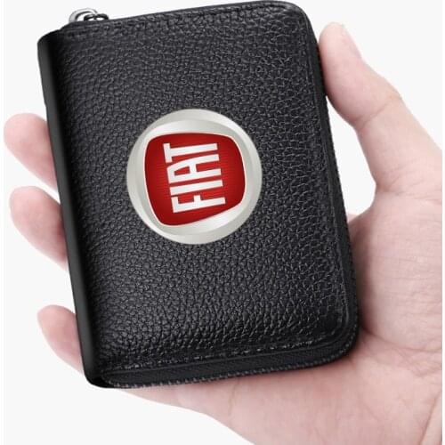 Car Genuine Leather bag Driver License bank Card Holder Wallet for Fiat Aegea 500c Panda Uno Palio Tipo Doblo Emblem Auto