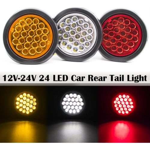 2x 12/24V 24 LED Car Rear Tail Light Brake Stop Side Marker Warning Indicator Truck Trailer Round Reflector ATV Red Yellow White