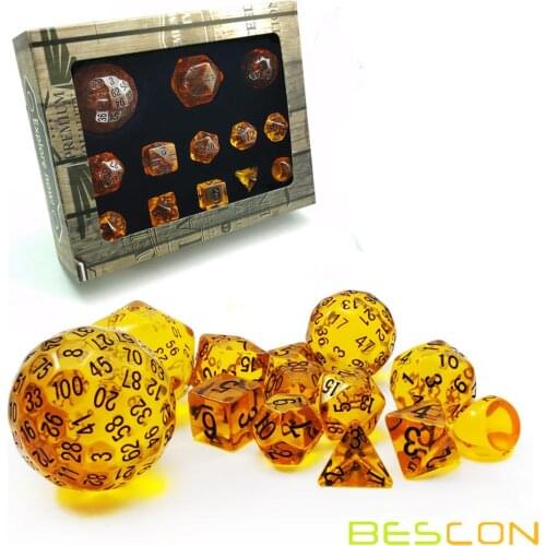 Bescon Amber Complete Polyhedral RPG Dice Set 13pcs D3-D100