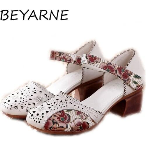 BEYARNE Women Shoes Pumps Round Toe Thick Heels Spring Ladies Mid Heels Slip On Casual Shoes 2020 White Khaki Plus Size 41