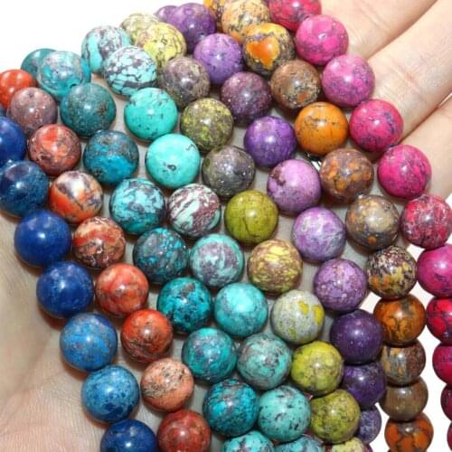 Wholesale 6 8 10mm Natural Stone Sea Sediment Jaspers Turquoises Round Spacer Beads For Jewelry Making DIY Bracelet Necklace