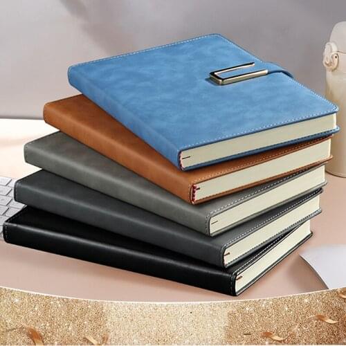 220 Pages Thick Creative Metal Button A5 Notebook Business Office Work Planner Leather Notepad School Office Stationery