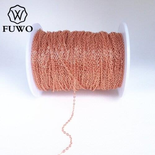 FUWO 10Meter High Quality Rose Gold Filled Brass Chain Wholesale Fashion Anti Tarnish Soldered 1.5*2mm Oval Flat Wire Chain NC06