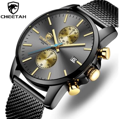 CHEETAH Men Watch Top Luxury Brand Mens Fashion Quartz Watches Stainless Steel Waterproof Chronograph Clock Relogio Masculino