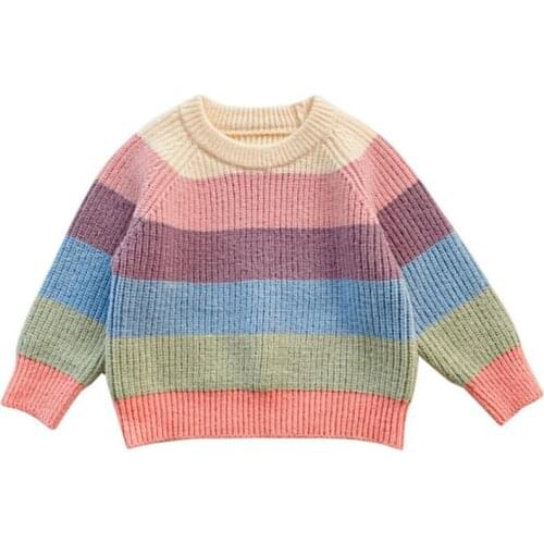 DFXD 2020 Winter Kids Girl Rainbow Sweaters Korean Children Clothes Long Sleeve Knitted Pullover For 1-7Yrs Knit Warm Sweaters