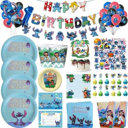 Disney Lilo & Stitch Teme Party Tableware Paper Plates Cup Balloon Birthday Party Decoration Baby Shower Supplies Party Decor