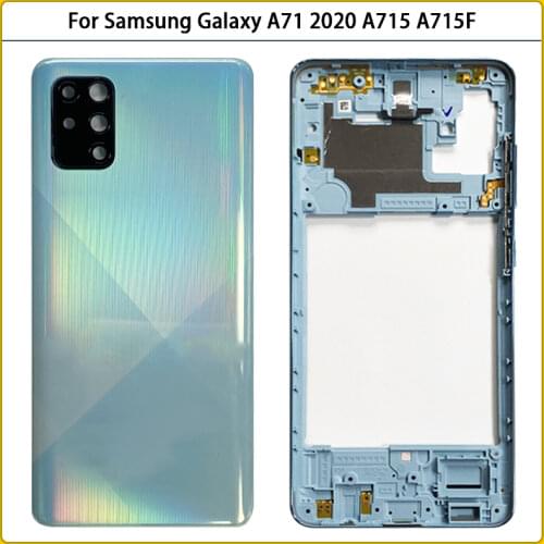 For Samsung Galaxy A71 2020 A715 A715F Plastic Housing Case Middle Frame Chassis + Battery Back Cover + Stick Adhesive Replace