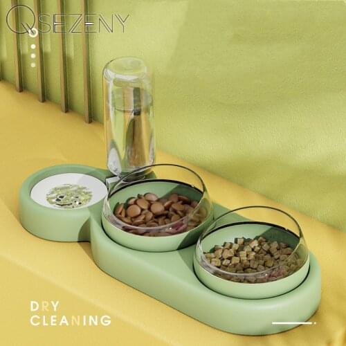 Automatic Cat Bowl Dog Cat Food Bowl with Waterer Fountain Double Bowl Drinking Raised Stand Dish Bowls For Cats Dog Accessories