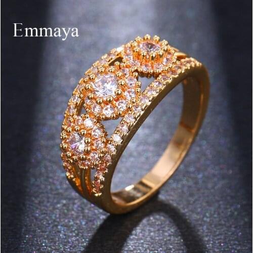 Emmaya Fashion Luxury Champagne Gold Zircon Ring Lady Elegant AAA Zircon Wedding Bridal Ring Jewelry