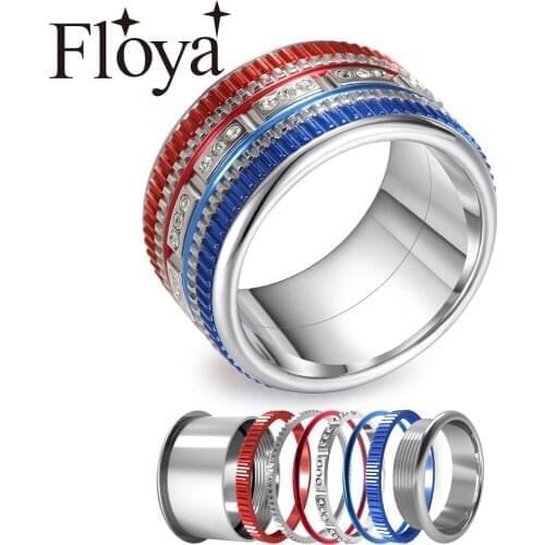 Floya BOHO Charm 361 Stainless Steel Rings Women Vintage Rotate Big Band Combination Ring Dainty Gift For Girls