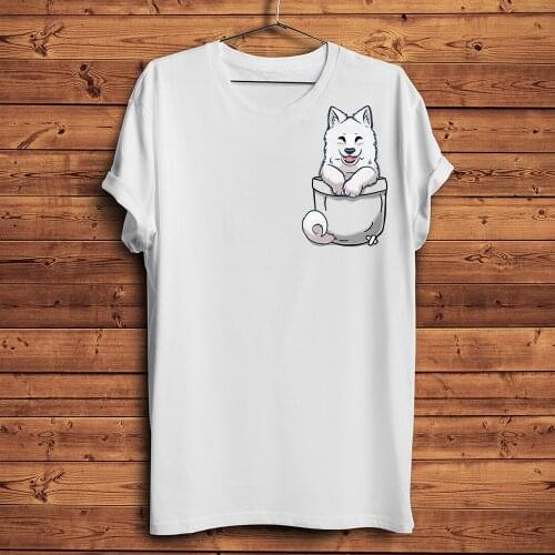 Cute Samoyed dog Puppy in Pocket funny 3d tshirt men summer new white casual short sleeve unisex cool streetwear t shirt