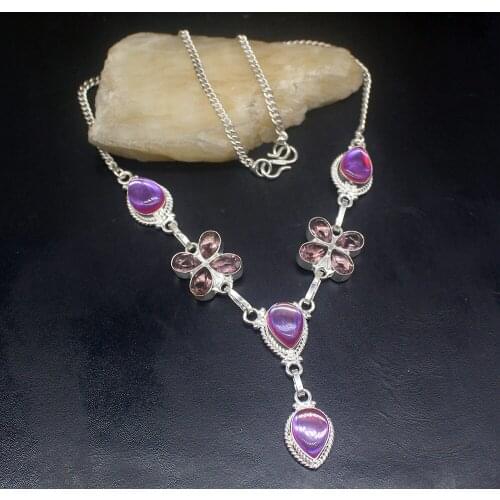 Gemstonefactory Jewelry Big Promotion 925 Silver Colorful Topaz Gemstone Amethyst Ladies Women Chain Necklace 42cm 202101633