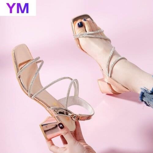 Hot 2021 Summer Sandals Women High Heels Ankle Straps Rhinestone Sexy Ladies Plus Size 35-43 Zapatos De Mujer Tacon Gladiator