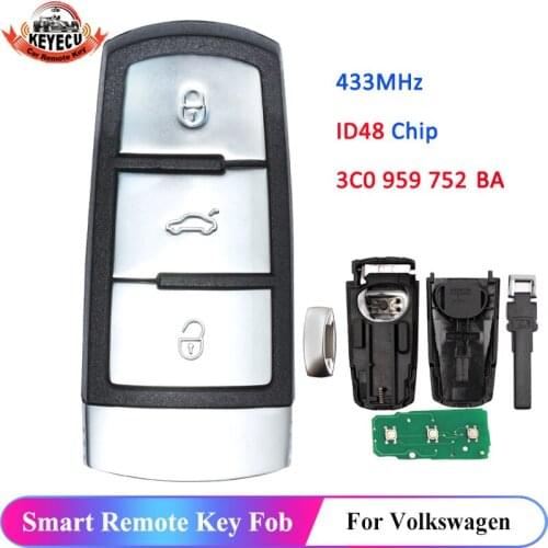 KEYECU 3C0959752BA Smart Remote Car Key Fob 3 Btn 433MHz ID48 Chip for VolksWagen VW Passat B6 3C B7 Magotan CC 3C0 959 752 BA
