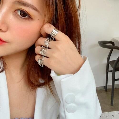 Punk Cool Hip Pop Rings Multi-layer Adjustable Chain Four Open Finger Rings Alloy Man Rotate Rings for Women Party Gift Wholesal