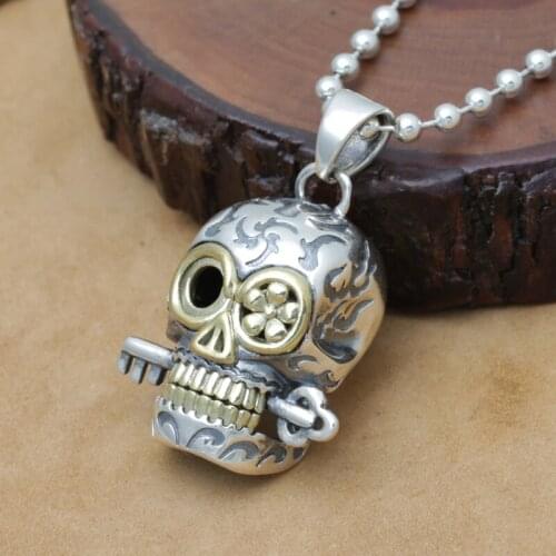 Handcrafted 925 Silver Skull Head Pendant vintage sterling silver Skeleton pendant man PUNK pendant