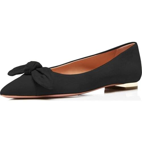 LOVIRS Women Pointed Toe Slip on Bowknot Flats Flock Casual Shoes Slolid Color Shoes Plus Size US5-15