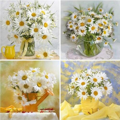 MomoArt Daisy Diamond Painting Kits 5D Diamond Embroidery Flowers Cross Stitch Mosaic Vase Picture Of Rhinestones Handmade Hobby