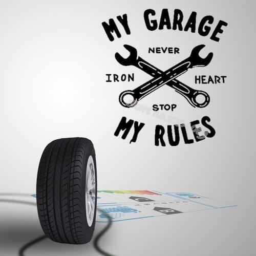 My garage my rules Quotations wall Decal never iron heart stop wrench Logo Sticker Car Service shop Parking Lot wallpaper AL052