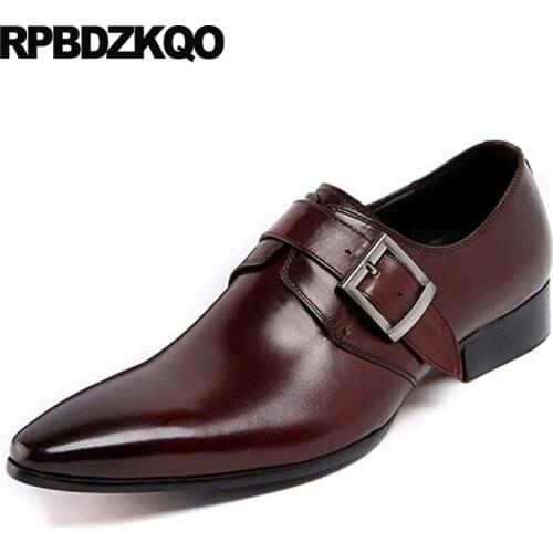 Black Brand Derby Pointed Toe Monk Strap Cow Skin Wedding Men Dress Shoes With Buckled Formal Office Italian Burgundy Runway
