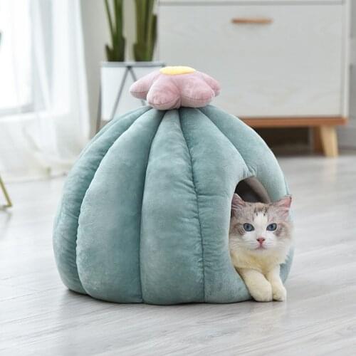 Cat Bed Cactus Shape Soft Cat Cave with Removable Washable Cushioned Pillow, Green