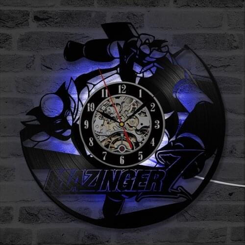 Mazinger CD Vinyl Record Clock Round Hollow Wall Art Hanging Clock Creative Handmade Home Decor Wall Clock LED with 7colors