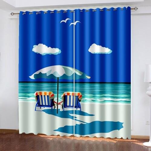 Natural Resort Pattern 3D Printing Pattern Printing Bedroom Living Room Sunshade Window Set Bedroom with Hook Accessories
