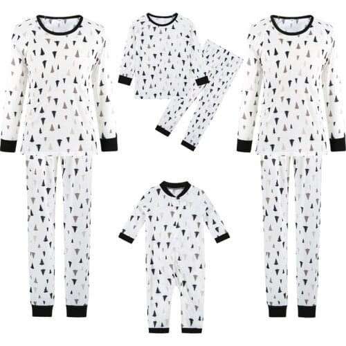 New Arrival Family Matching Parent-child Nightwear White Long Sleeve Printed Pattern Tops and Long Pants Christmas Pajamas Sets
