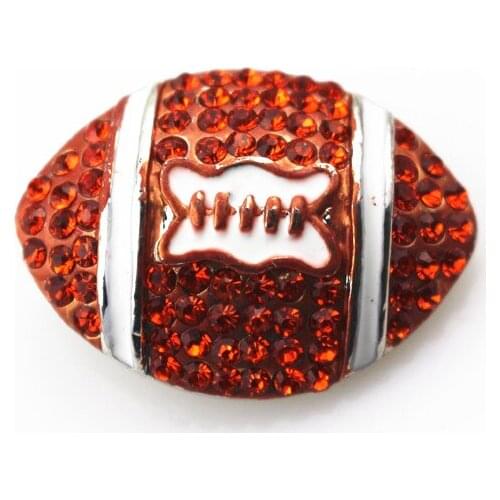 New 10pcs/lot Rhinestone Rugby Football Snap Buttons Charms Ginger Snaps Jewelry fit 18mm snap Bracelet&bangles Jewelry