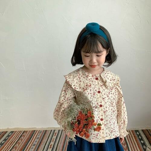 Autumn Baby Girl Long Sleeve Tops 2021 New Fashion Single Breasted Girls Floral Blouse Cotton Children Shirts Lapel Clothes