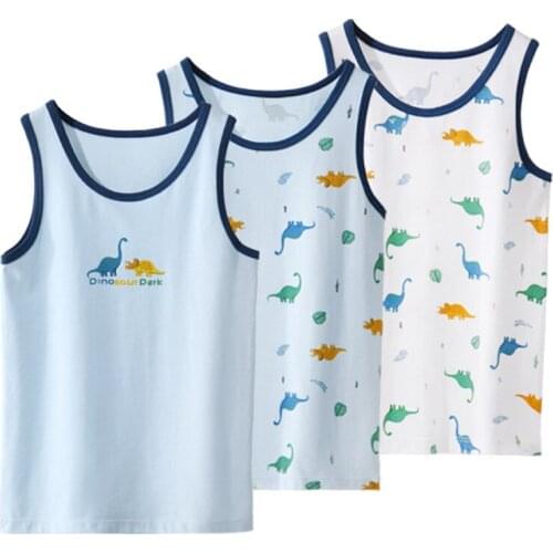 2-12 Years Summer 3Pcs Set Boys dinosaur Vests T-shirts Cartoon Children Thin Undershirt Top Cotton Kids Boy Sleeveless Clothes