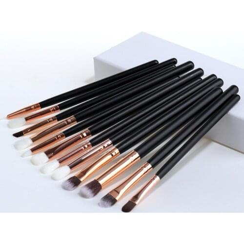 OTWOO 12Pcs/Set Novice Wooden Handle Makeup Eye Brushes for Eyeshadow Eyeliner