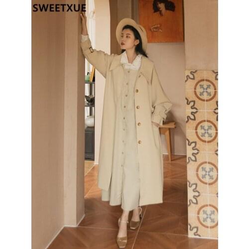 SWEETXUE Women Overcoat Solid Slim Fit Coat Jacket Long Outerwear Windbreaker Trench Streetwear Elegant Female