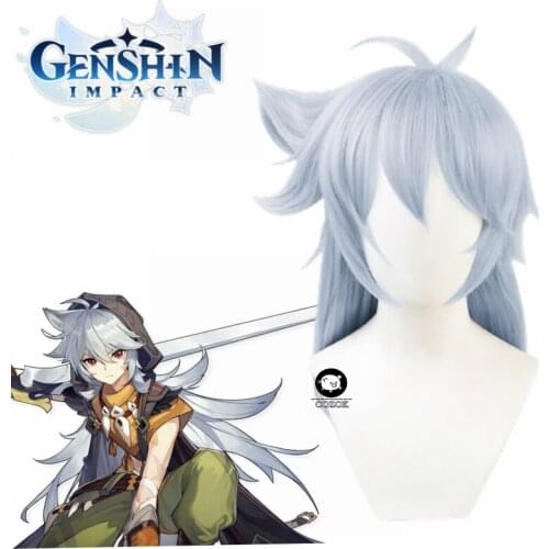 Game Genshin Impact Razor Cosplay Wig Long Silvery Grey Men Wigs Heat Resistant Synthetic Hair Halloween