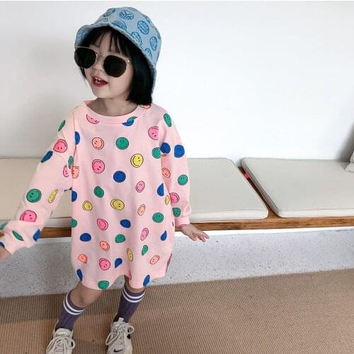 Girls Dresses 2020 New Koream Style Baby Girl Full Smile Face Casual Dress Childrens Clothing Toddler Girl Sweatshirt Dresses