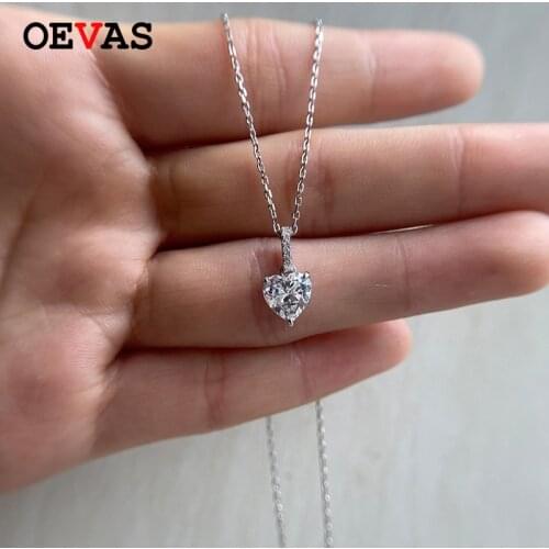OEVAS 100% 925 Sterling Silver Heart Cut Created Moissanite Gemstone Pendent Necklace Engagement Party Fine Jewelry Wholesale