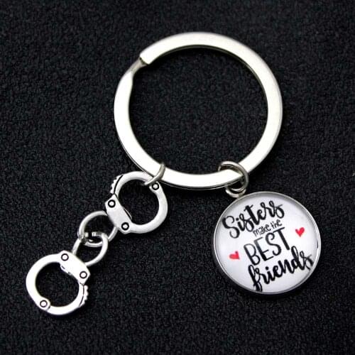 Sisters Make the Best Friends Handcuffs Keychain Compass Hand Pinky Swear Promise Keychains Sisters Key Chain KeyRing Jewelry