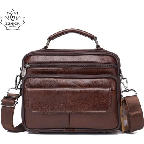 Genuine Leather Mens Handbag Shoulder Bag Leather Crossbody 2019 Messenger Bag For Male Fashion Flap Zipper hasp Handbag ZZNICK